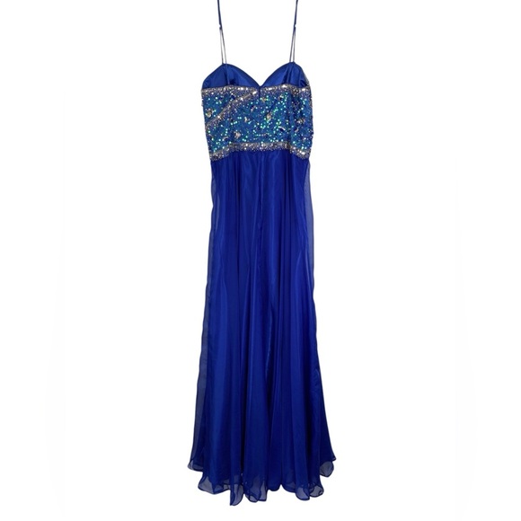 SCALA Y2K Beaded Babydoll Maxi Dress Gown 8 Royal Blue Whimsygoth Fairy Prom - Picture 8 of 15